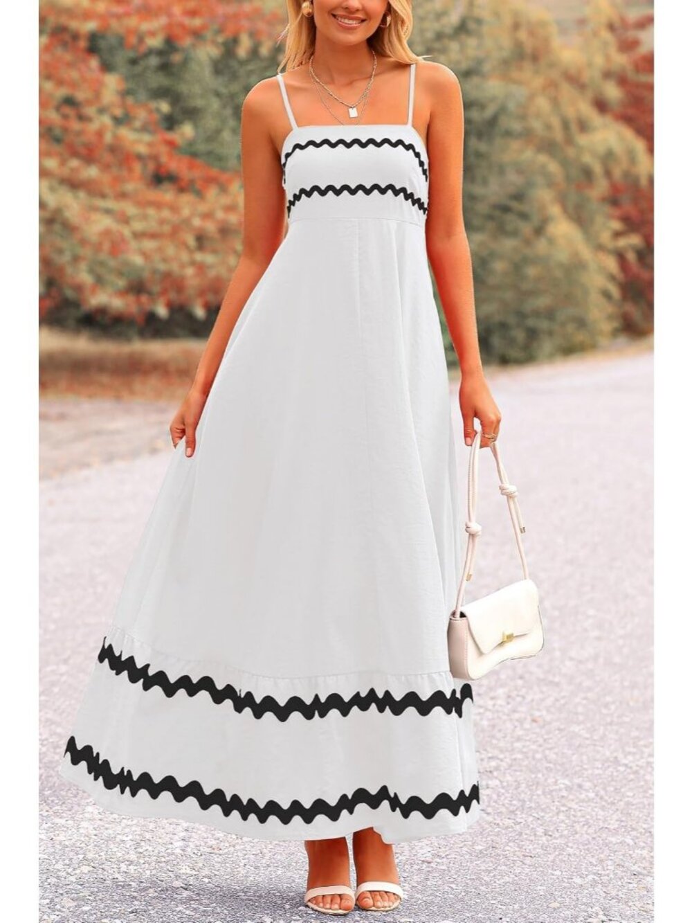 Women's White Sleeveless Square Neck High Waist Imported Causal Maxi Dress - Picture 6 of 6